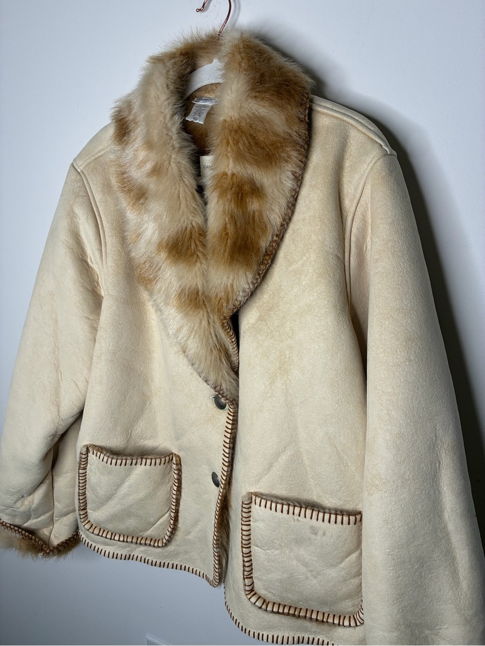 Coldwater Creek Boho, Gorpore, Cream Shearling Jacket with Brown Fur Trim 2X - Picture 3 of 13